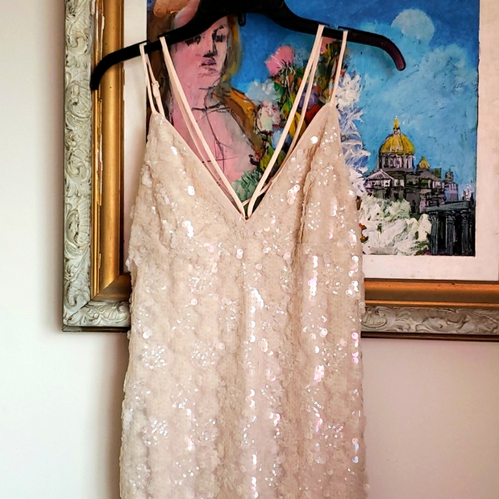 Champagne Strappy, Sexy Sequined Dress